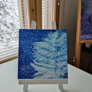 First Snow Original Abstract Painting Acrylic Winter Scenery Artwork made on canvas panel size 20 x 20cm 8x8 inches image 2