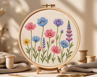 Wildflowers Cross Stitch Pattern, Instant PDF Download, Flower Gift for, Wildflower Watercolor Cross Stitch Hand Embroidery Flowers Pattern