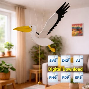 Flying Bird SVG File, Kinetic Wooden Pelican Template Vector File
