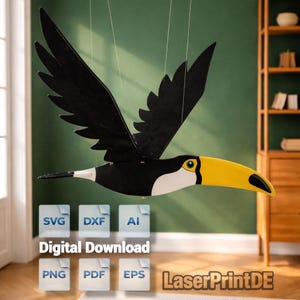 Flying Toucan SVG, Wooden Kinetic Bird Vector Design