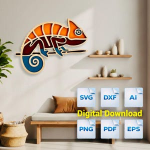 Layered Chameleon SVG, Multilayer Chameleon Vector Design for Laser and Cricut