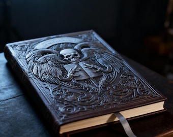 Dark Gothic Angel Journal A5 – Embossed Black Notebook, 100–200 Pages Writing Journal, Fantasy Art Gift Idea