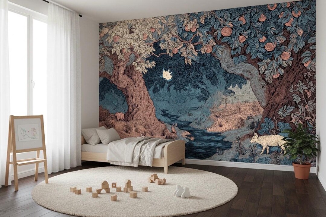 FELIAOQ 3D Waterfall Wallpaper Mural – 169.3"x118.2" Misty Forest Woodland Mural, Non-Woven, Waterproof For Living Room Bedroom (Glue Not Included)