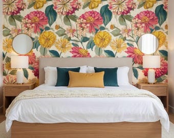 Vintage Floral Peel and Stick Wallpaper: Cottagecore Botanical Wall Mural