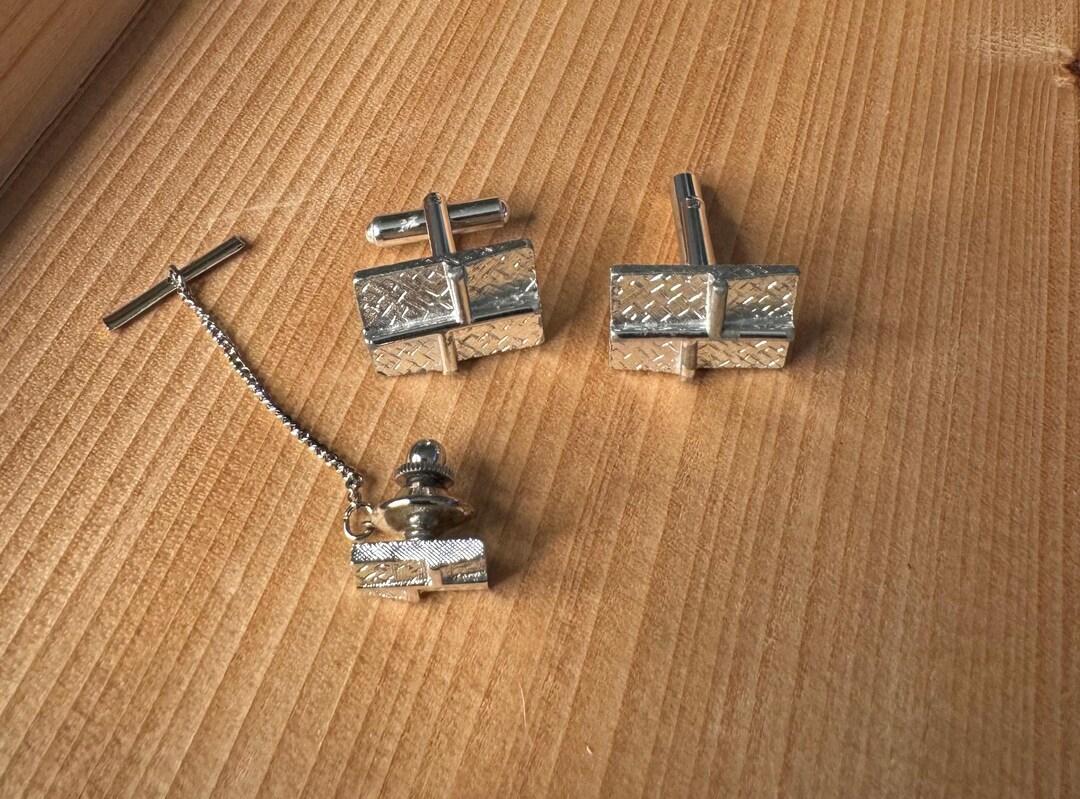 Silver Tone Cuff Links and Tie Pin - Etsy