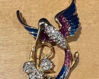 Broche Vintage Colibri En Argent Et Améthyste - Bijou D'occasion élégant