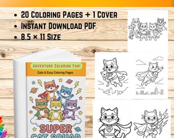 Super Cat Squad Coloring Book | Kids Superhero Cats (Digital Download)