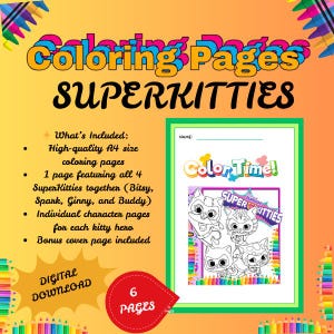 Super Kitties Coloring Pages: Hero Cats Printable Activity (Digital Download) image 2