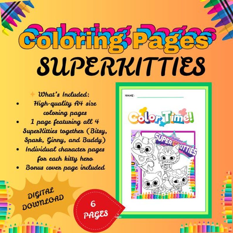 Super Kitties Coloring Pages: Hero Cats Printable Activity (Digital Download) image 2