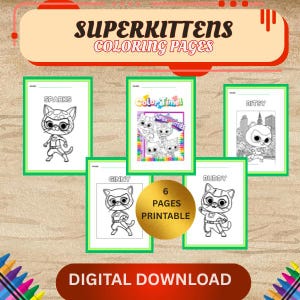 Coloriages de chatons super-héros | Activité à imprimer pour enfants (téléchargement numérique)
