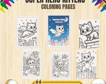 Super Kitties  Colouring Pages Printable Digital Products Instant Download PDF A4 Size