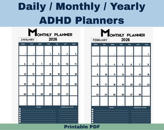 Calm Mind 2026 ADHD Planner | All-in-one Digital Planner with Daily, Weekly, Monthly, Yearly Pages | Brain Dump, Habit and Focus Tracker
