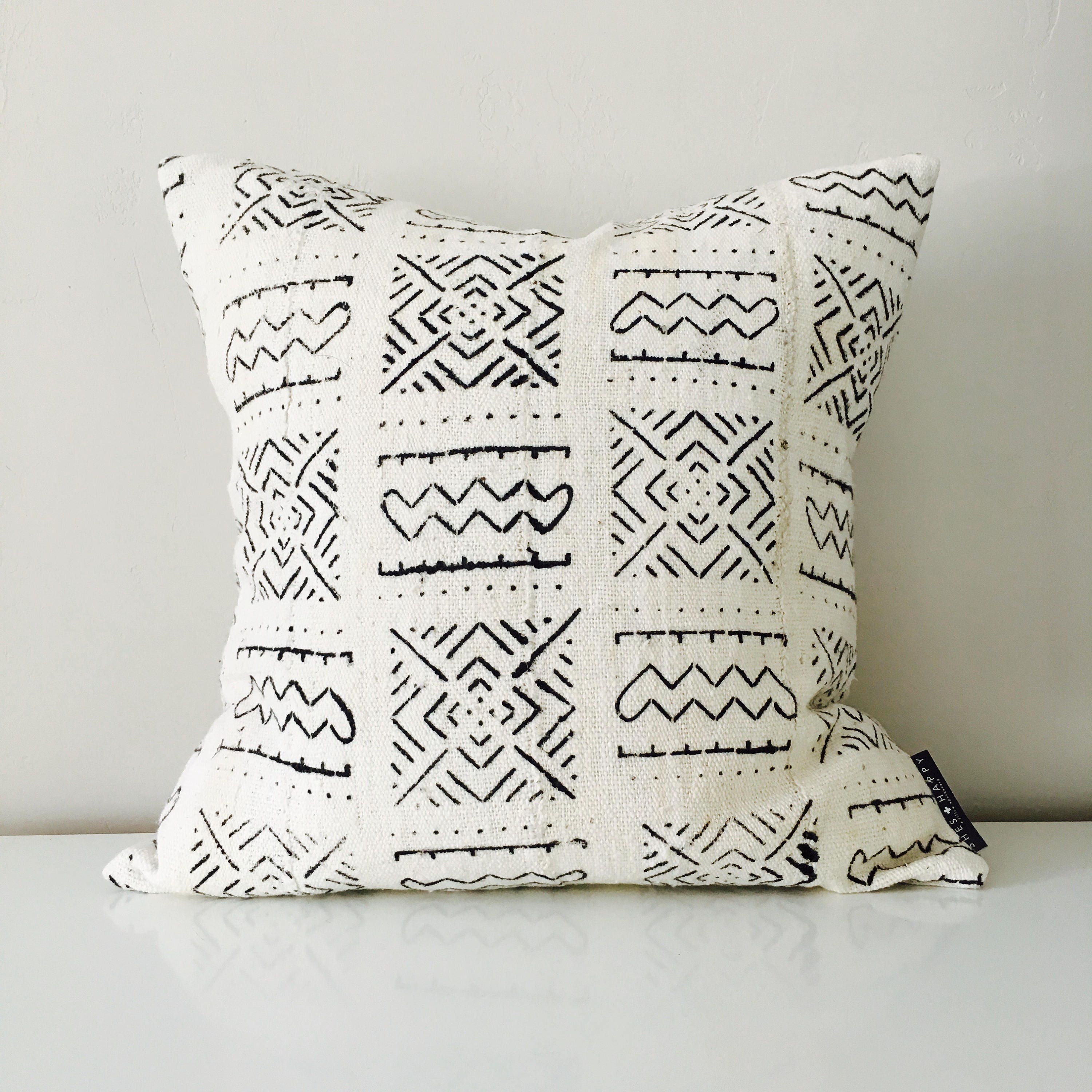 Boho White Black Tribal Pillow Cover 18x18 Square Etsy