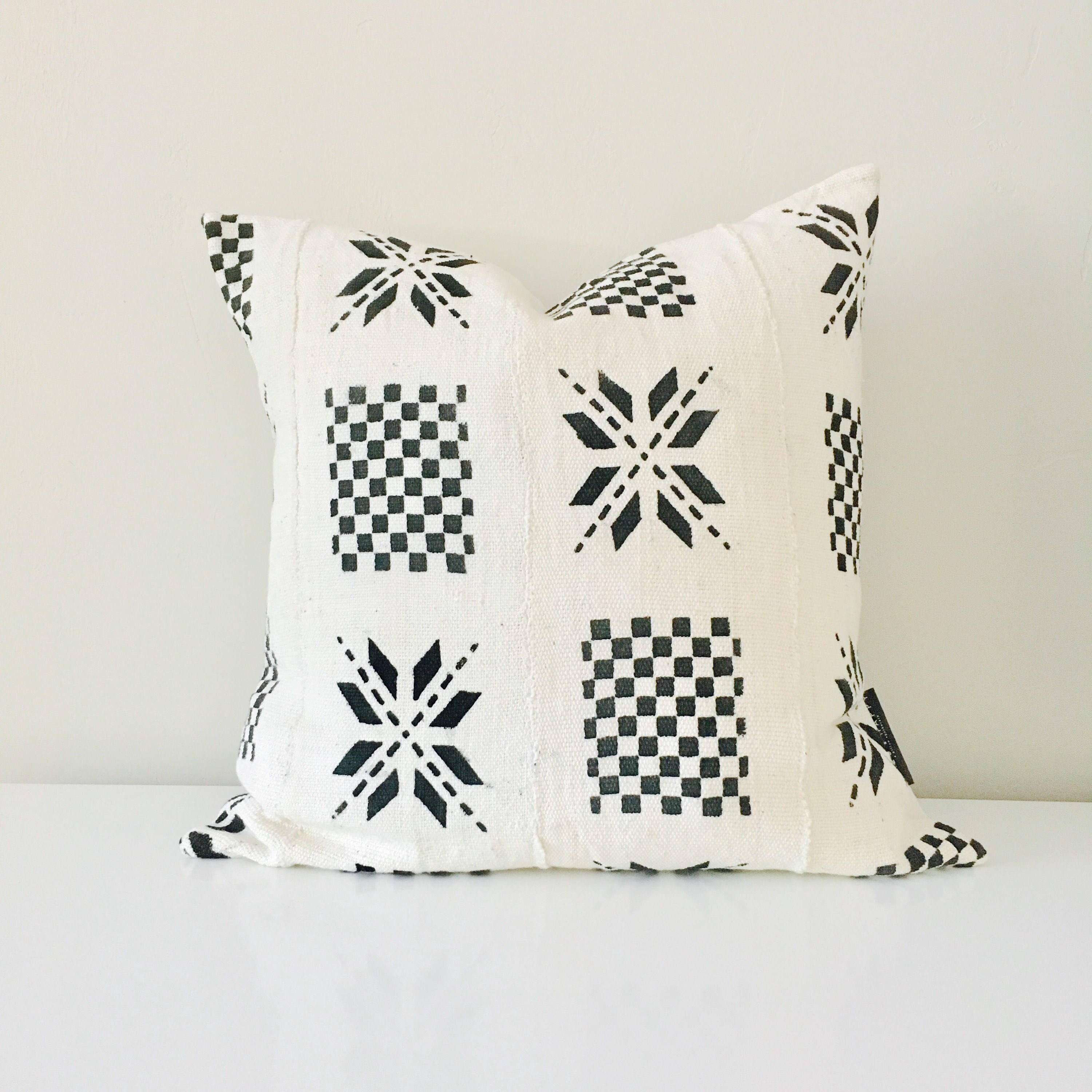 Boho White Black Tribal Pillow Cover 18x18 Square Etsy