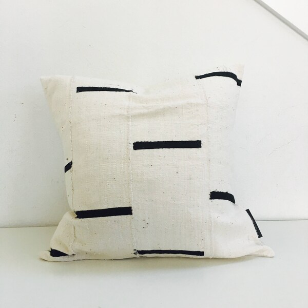 Boho White Black Tribal Pillow Cover 18"x18" Square Cushion Pillow Ethnic Bohemian African Geometric Motif MudCloth Boho Pillow