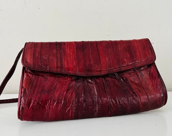 burgundy leather 80’s vintage eel skin shoulder purse