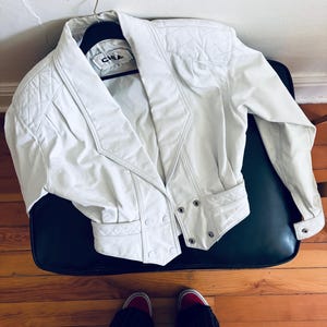 80s Cropped White Leather Jacket - Etsy