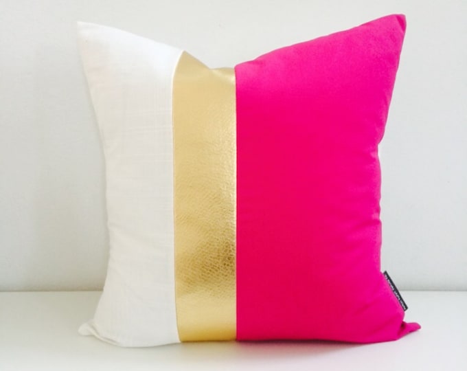 Hot Pink Gold Pillow Cover Two Size Choices 16 18 Etsy