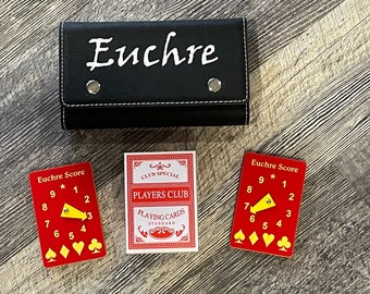 Engraved Euchre Card Game Set – Leatherette Case, Scoreboards
