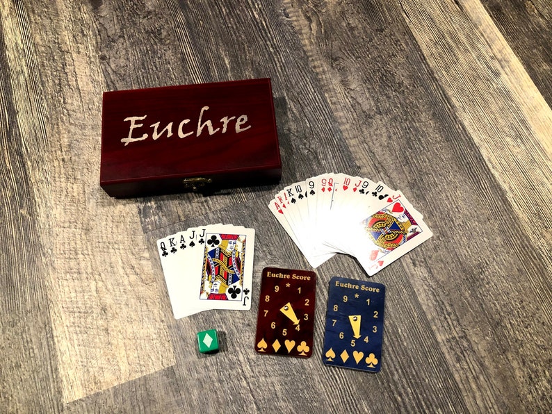 Euchre Card Game Gift Set with Laser Engraved Classic Red & Etsy