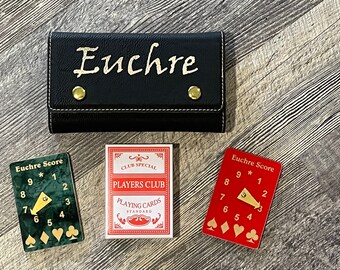 Euchre Gift Set with High Quality Scoreboards and Travel Case - Black with Gold Engraving