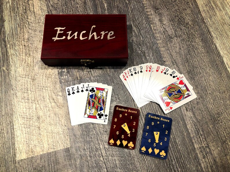 Euchre Card Game Gift Set with Laser Engraved Classic Red & Etsy