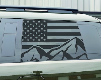 2024-2025 Hyundai Santa Fe Quarter Window Decal Sticker - American Flag with Mountains