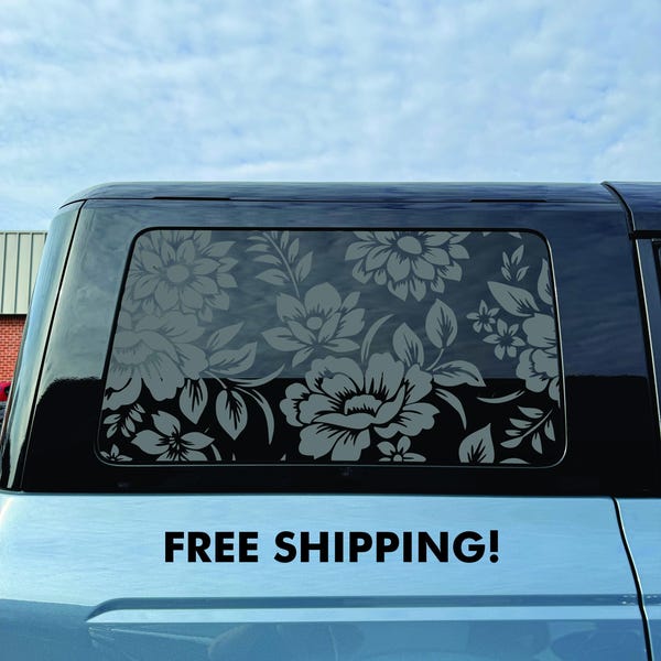 2021–2026 Ford Bronco 4-Door Quarter Window Decal Floral - Flower Pattern – Matte Black Vinyl