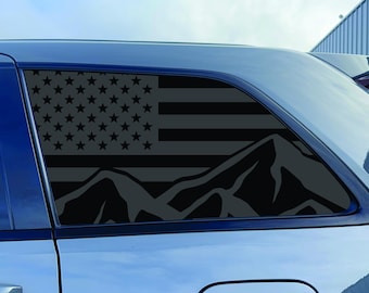 2011-2021 Jeep Grand Cherokee Quarter Window Decal Sticker - Mountain American Flag - Matte Black