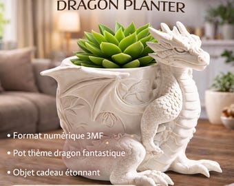 3D-Druckvorlage für einen Fantasy-Drachen-Blumentopf | 3MF- & STL-Dateien | Dekorativer Fantasy-Blumentopf | Digitaler Download