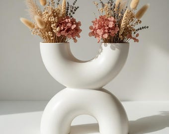 Moderne skulpturale Vase (STL-Datei), abstrakte Doppelvase (3D-Druck), minimalistische Blumenvase (STL-Datei), zeitgenössische Wohndekoration (STL-Datei), künstlerische Vase (3D-Druck)