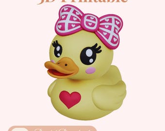 Gelbe Ente mit Herzschleife – 3MF-Datei zum Drucken – Niedliches 3D-Entenmodell für den 3D-Druck – Kinderdekoration