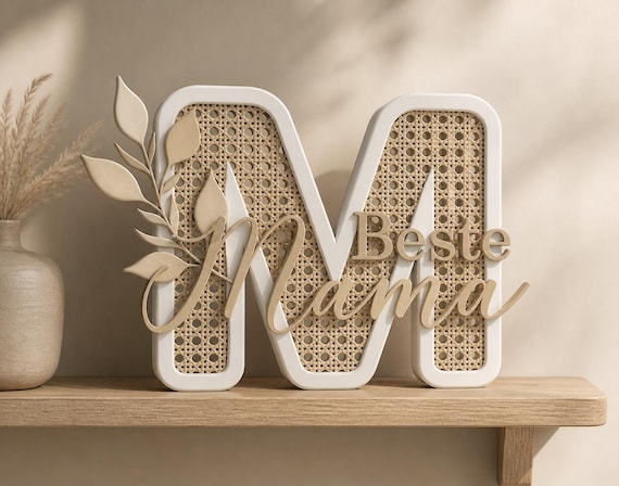 Beste Mama STL Datei 3D Druck | Muttertag Geschenk 3D Modell | Dekoration Buchstabe M Rattan Stil | BambuLab AMS Mehrfarbig