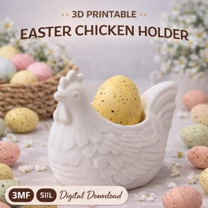 Decorative Easter hen 3MF file for 3D printing, printable chicken holder, modern Easter decoration