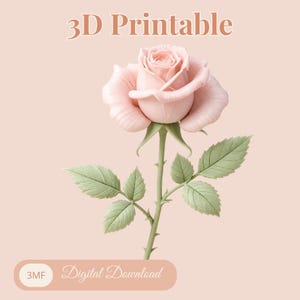 Rosa decorativa para impressão 3D – Arquivo 3MF – Flor elegante para vaso – Decoração moderna para casa – Presente romântico faça você mesmo – Flor 3D