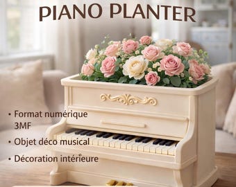 Dekorativer Klavier-Blumentopf, 3MF-3D-Druckdatei, druckbarer Klavier-Pflanztopf, elegante Wohndekoration