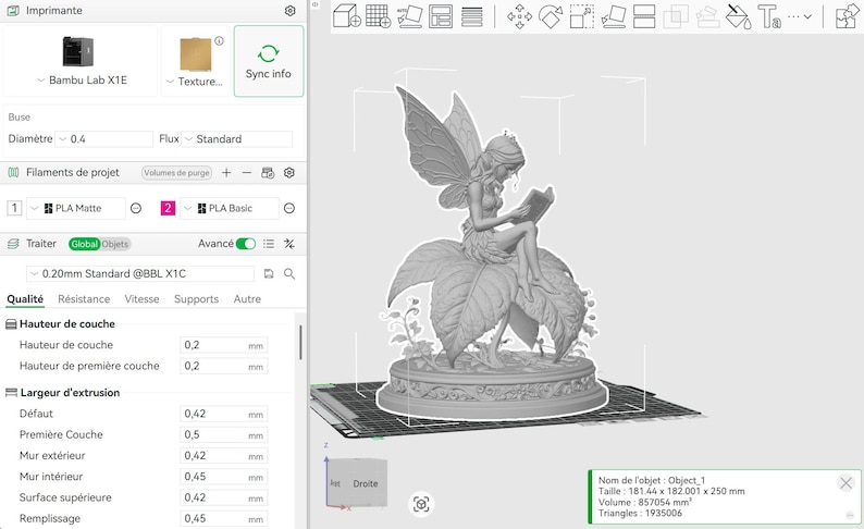 May include: A 3D model of a fairy figurine, seated and reading a book, atop a large leaf. The model is rendered in a light gray color, with intricate details visible. The image is a screenshot of a 3D modeling software interface.