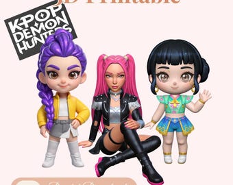 K-Pop Dämonenjäger – 3D-Charakterpaket – 3MF-Datei, druckfertig – Chibi-Idol-3D-Modell für den 3D-Druck