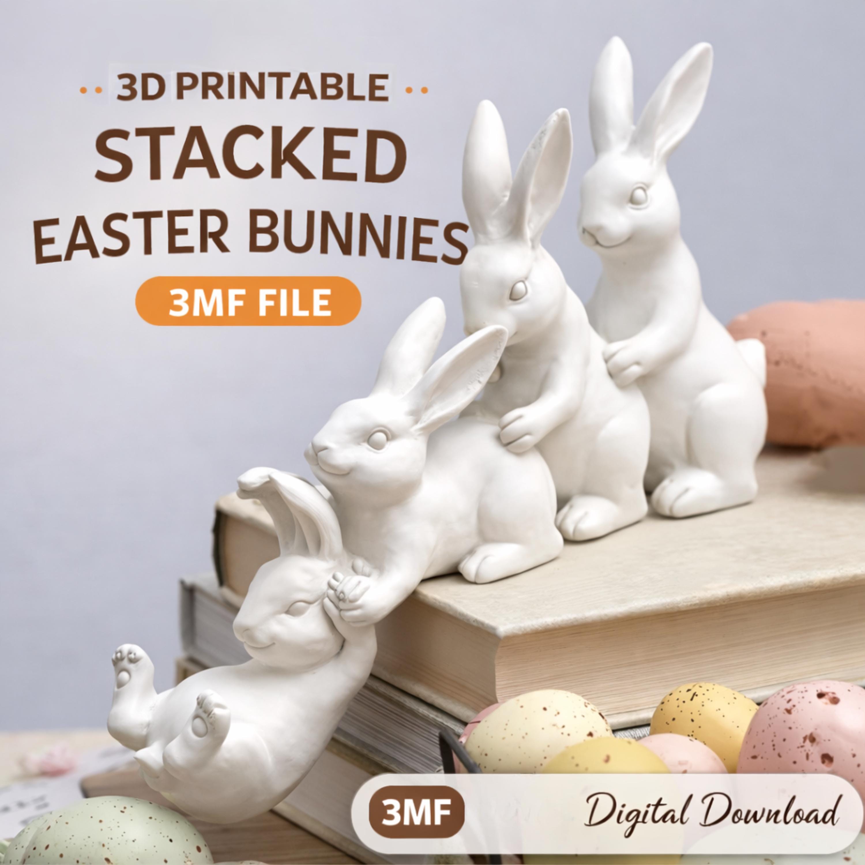 Stacked Rabbits Stacked Easter Bunnies 3MF 3D Printable File, Decorative White Rabbit ...