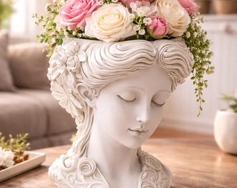 Eleganter Blumentopf mit Frauenbüste – 3D-Dateien (STL & 3MF) – Dekorative Vase mit Frauengesicht – Moderne Wohndekoration – 3D-Druck