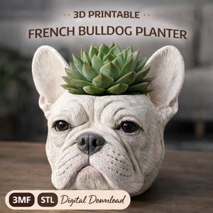 French Bulldog pot 3MF 3D printing file, French Bulldog planter printable, modern home decor