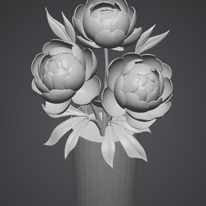 Vaso imprimível em 3D com flor de peônia rosa – Decoração floral elegante – Download digital de arquivo 3MF, flores 3D em STL imagem 3