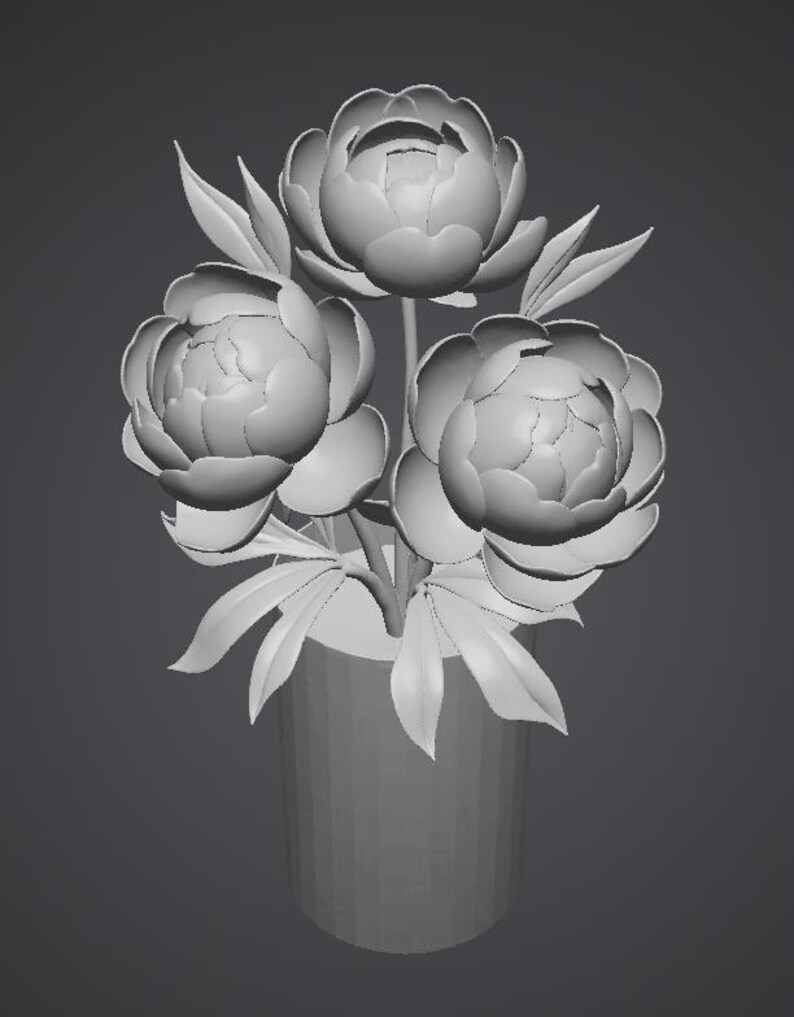 Vaso imprimível em 3D com flor de peônia rosa – Decoração floral elegante – Download digital de arquivo 3MF, flores 3D em STL imagem 3