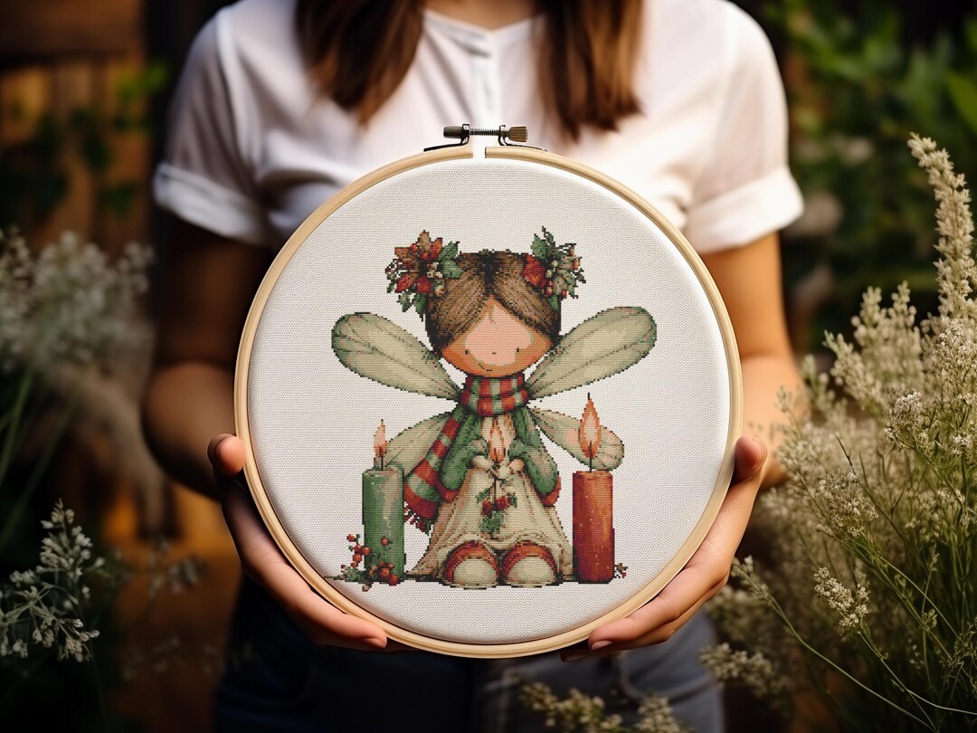 Christmas Fairy Cross Stitch Pattern PDF, Candle Embroidery Chart ...