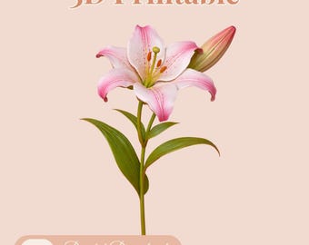Flor de Lírio Rosa Imprimível em 3D – Arquivo 3MF – Decoração Floral Moderna – Flor Imprimível em 3D para Vaso e Uso Interno.