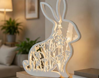 Leuchtender Hase (STL-Datei), 3D-gedruckte Osterdekoration, druckbare Blumenhasen-Leuchtbox, dekorative Hasen-Nachtlampe (STL-Datei), Frühlingsdekoration