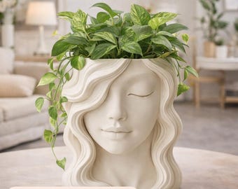 3D-Druckvorlage für einen Blumentopf mit Frauengesicht – Moderne Dekovase – 3MF-Datei – Designer-Inneneinrichtung – Digitaler Download