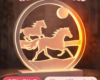 Nachtlicht „Galoppierende Pferde“ – 3D-STL-Datei – LED-Dekorationslampe – Wohnaccessoires – Digitaler Download