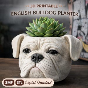 English Bulldog pot 3MF 3D printing file, English Bulldog planter printable, interior design decoration