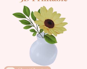 Sonnenblume in weißer Vase – 3MF-Datei zum Drucken – 3D-Modell Sonnenblume für den 3D-Druck – Frühlingsdekoration